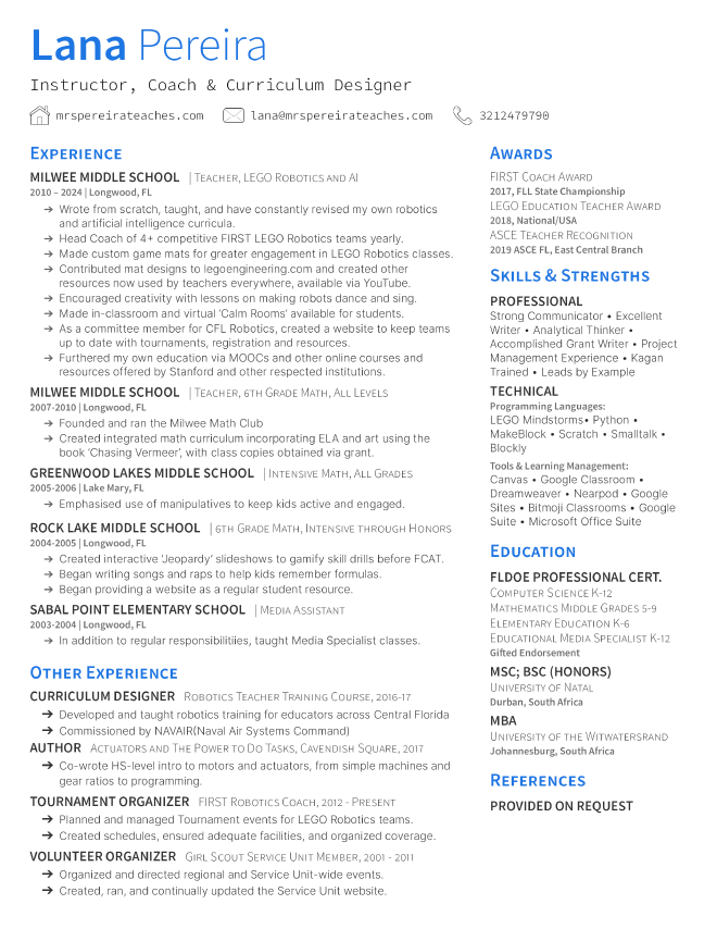 Mrs. Pereira's Web Resume
